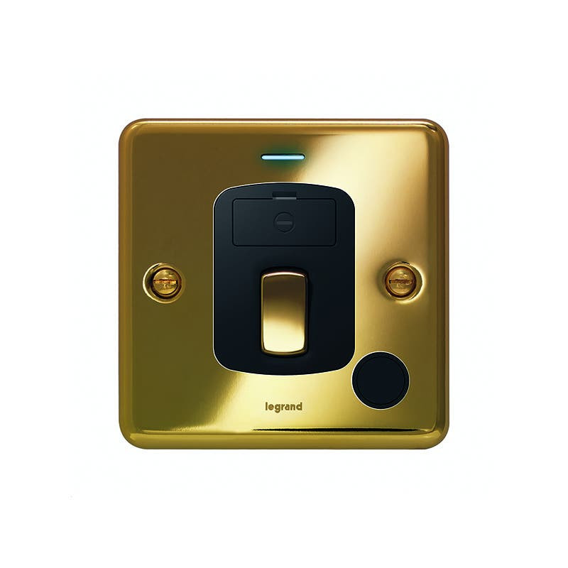 LEGRAND - Double Pole Switch Synergy Authentic, 20A, 250V~, with Blue LED Power Indicator + Cord Outlet, Glossy Gold