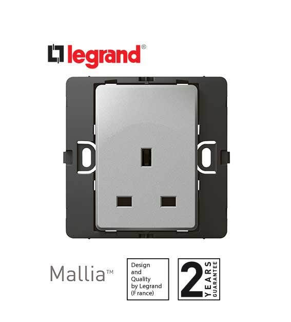 DISCONTINUED LEGRAND - Socket Outlet Mallia, Unswitched, 1 Gang, 13 A, 250 V~, Silver