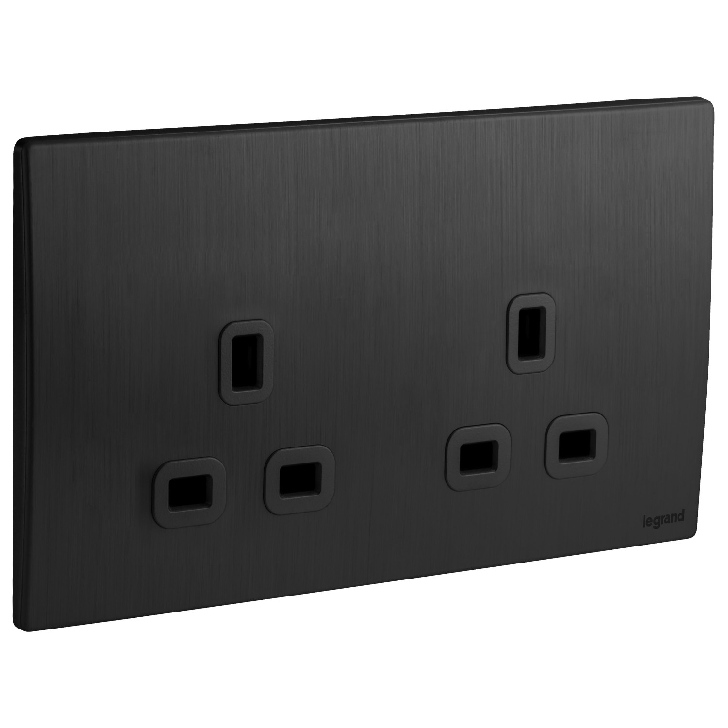 LEGRAND - British Standard Single Pole Socket Outlet Mallia, 2 Gang, Unswitched, 13 A, 250 V~, Brushed Black
