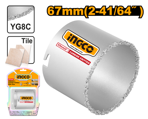 Carbide gritted hole saw 67mm (2-41/64")ريشة ثقب سيراميك ورخام وزجاج 67 مم (2-41/64 بوصة)