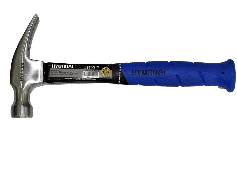 Hammer with Fiberglass Handle | Hyundai - Hammer (8 oz.) Straight Fiberglass Handle with Rubber Grip HHT0017 Hyundai