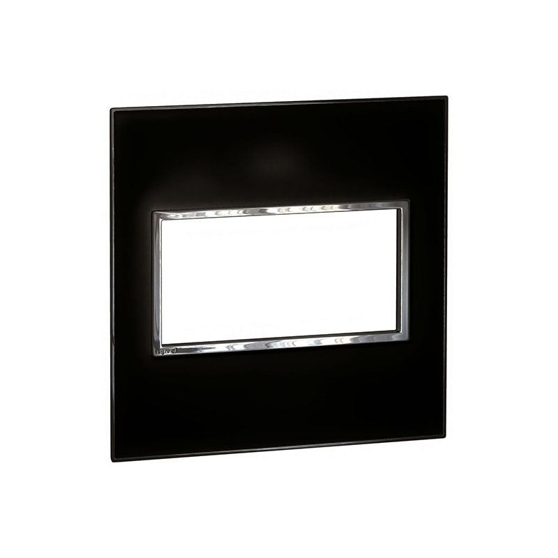 LEGRAND - Plate Arteor, Italian/US, 4 Modules, Square, 4''x4'', Mirror Black