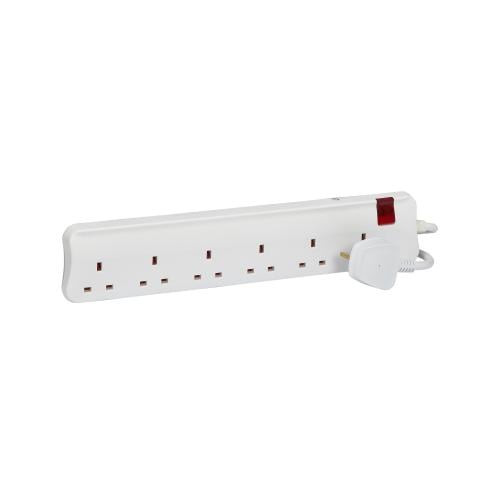 Legrand British Standard Power Strip - 13 Amp - 6 Sockets - 5m Length - White - 698536