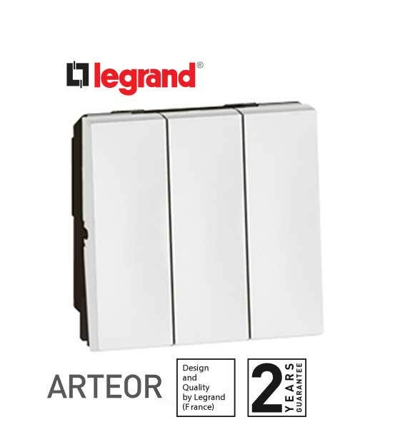 LEGRAND - Switch 2 x 2-Way + 1-Way Arteor, 20 AX, 250 V~, 3-Gang, 2 Modules, White