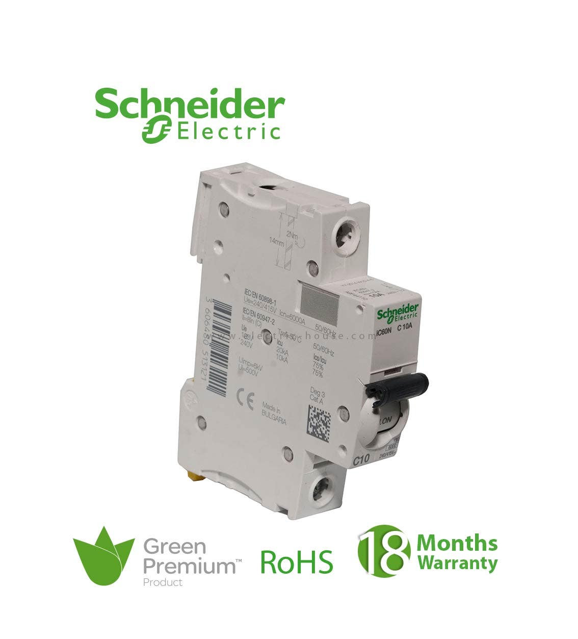 SCHNEIDER - MCB Breaker, Acti9 iC60N, 1P, 10A, C curve 