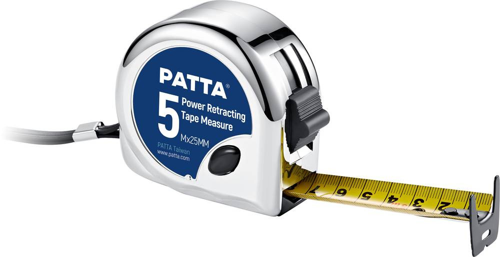 Double-sided tape measure - 5 m X 25 mm - yellow-silver-blue