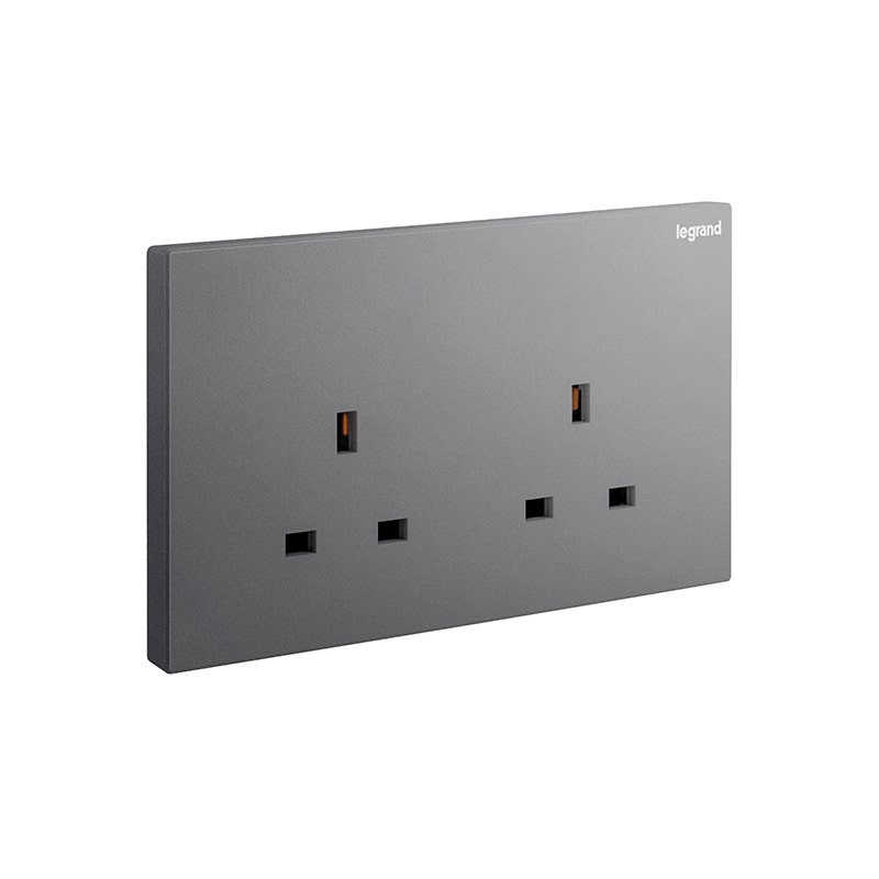 LEGRAND - Socket Outlet Galion, BS, Unswitched, 13A 250V, 2 Gang, Dark Silver
