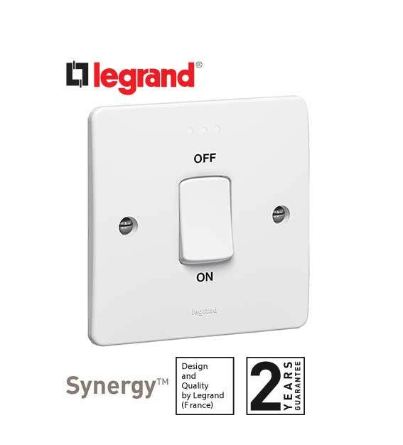 LEGRAND - Double Pole Switch Synergy, DP + Indicator, 45 A, 250 V~, 86x86 mm, White
