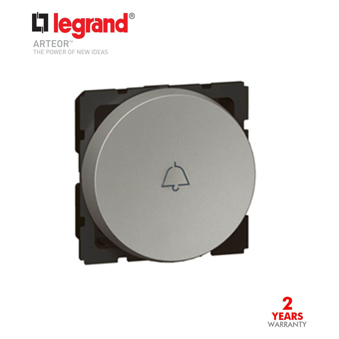 LEGRAND - 1-Way Push-Button Arteor, with Bell Symbol, 2 Round Modules, Magnesium