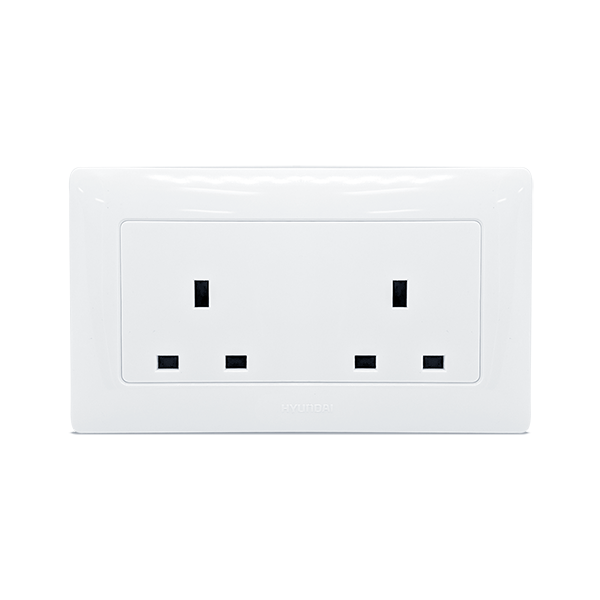 13A Single Plug Switchless 2 Gang White Hyundai
