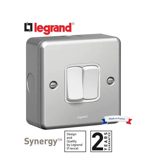 LEGRAND - 1P Switch Synergy, 2 Gang, 2 Way, 20 AX, 250 V~, Metal Clad