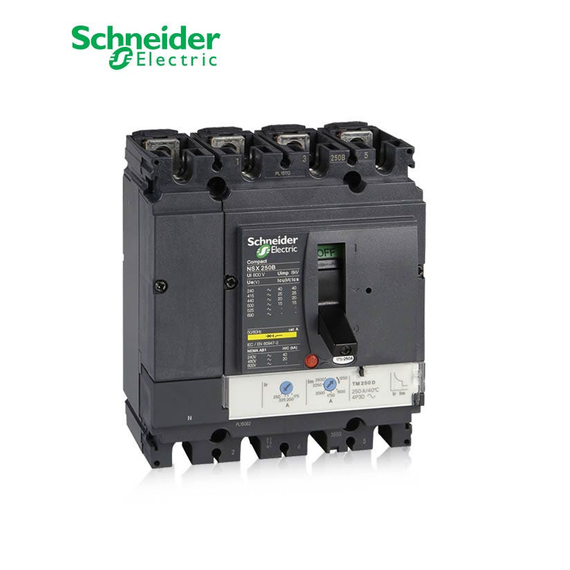 SCHNEIDER - MCCB Breaker, ComPact NSX250N, 50kA at 415 VAC, TMD Trip Unit 200A, 4P 3d