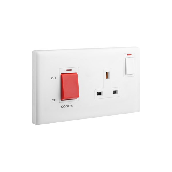 LEGRAND - Cooker Unit Eloe, 45A Double Switch + 13A BS Switched Socket + Neon, White