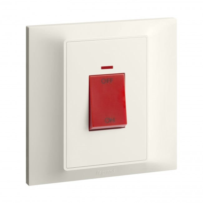 LEGRAND - Double pole switch Belanko S - 45A x 250V~ 1 gang - 1-way switch + red neon indicator - Ivory