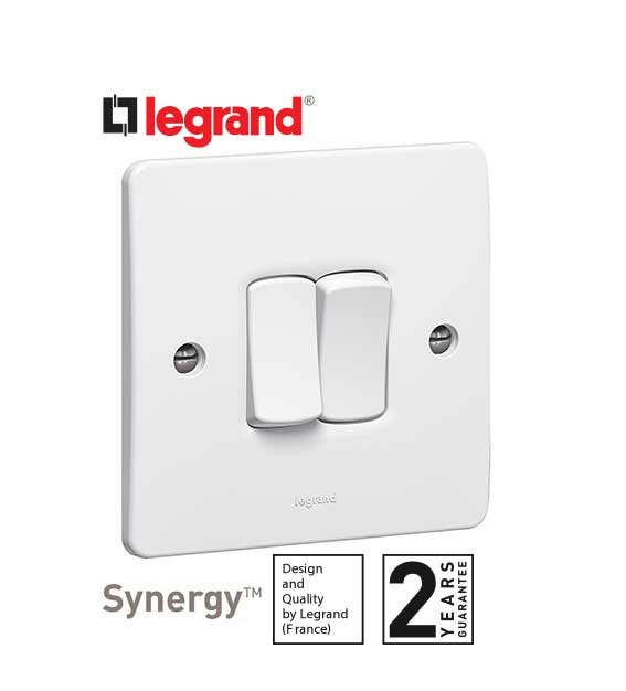 LEGRAND - Single Pole Switch Synergy, 2 Gang, 2 Way, 10 AX, 250 V~, White