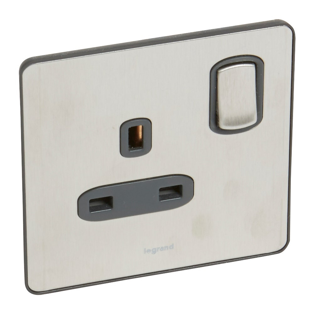 LEGRAND - British Standard Synergy -Double Pole 1 Gang Switch -13 A -250 V~ Sleek Design Brushed Stainless Steel