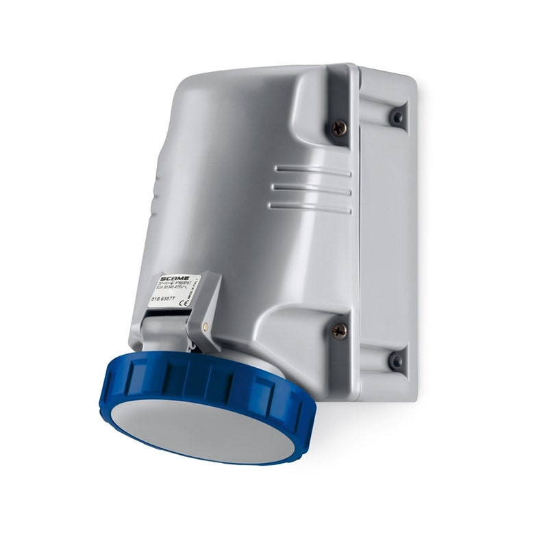 SCAME - Surface Mounted Socket, 63A, 2P+E, 6h, IP66/IP67/IP69, 200-250V, 50Hz, 60Hz, Angled