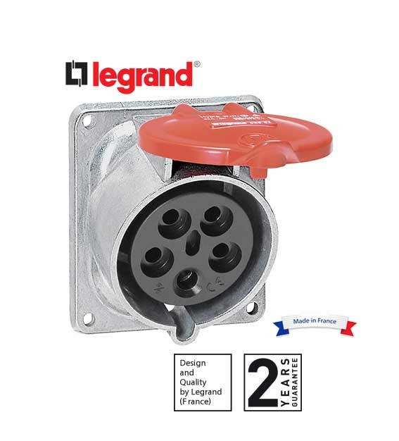 LEGRAND - Panel Mounting Socket Inclined Outlet Hypra-IP44 -380/415V~, 32A -3P+N+E -Metal