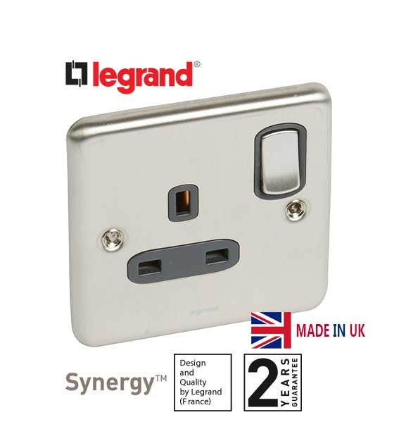 LEGRAND - Double Pole British Std Synergy -1 Gang switched -13A -250V~ -Auth. Brush. Stain. Steel