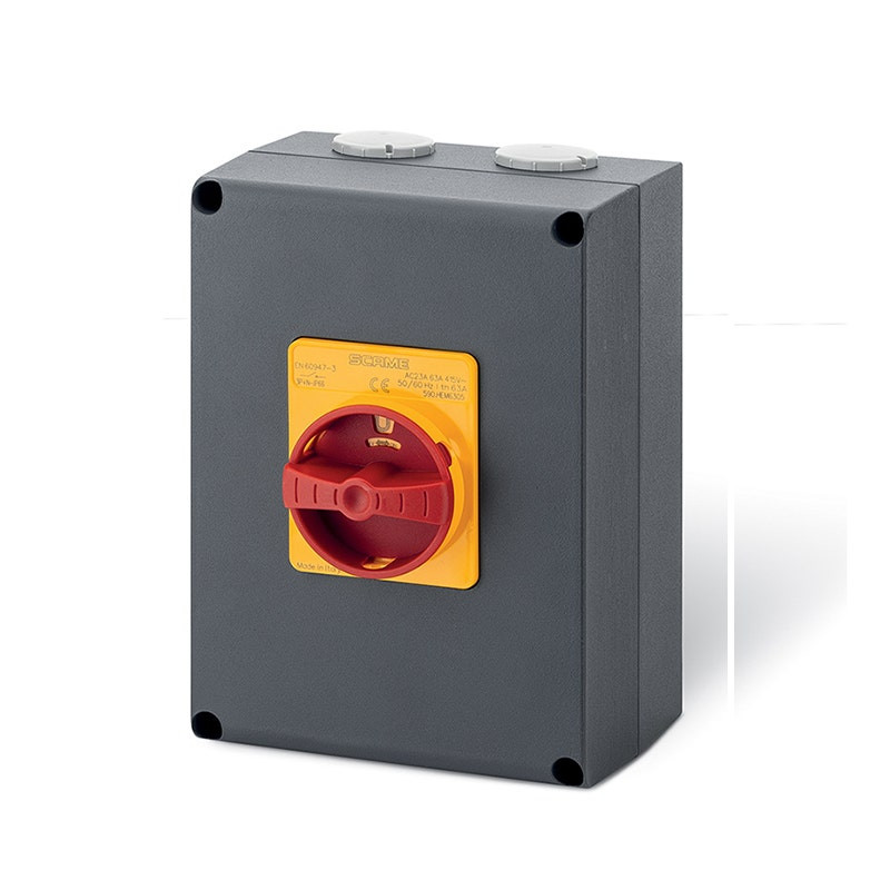 SCAME - Enclosed Switch Disconnector (AC22A/ AC23A), 100A, 3P+SN, IP66, 150x210x107mm, Y4 IK10, Emergency Yellow/Red, SN (Solid Neutral)