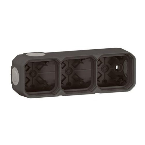 LEGRAND - Surface Box Plexo, IP55, 3 Gang, 5 membrane glands, 4x1+1x2 Entries, Horizontal and Vertical, Anthracite