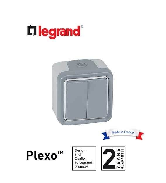 LEGRAND - Switch Plexo IP55, 2 Gang 2-Way, 10 AX, 250 V~, Surface Mounting, Grey