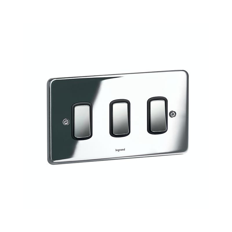 LEGRAND - Front Plate Synergy Authentic, 2 Gang, 3 Grid Modules, Polished Stainless Steel