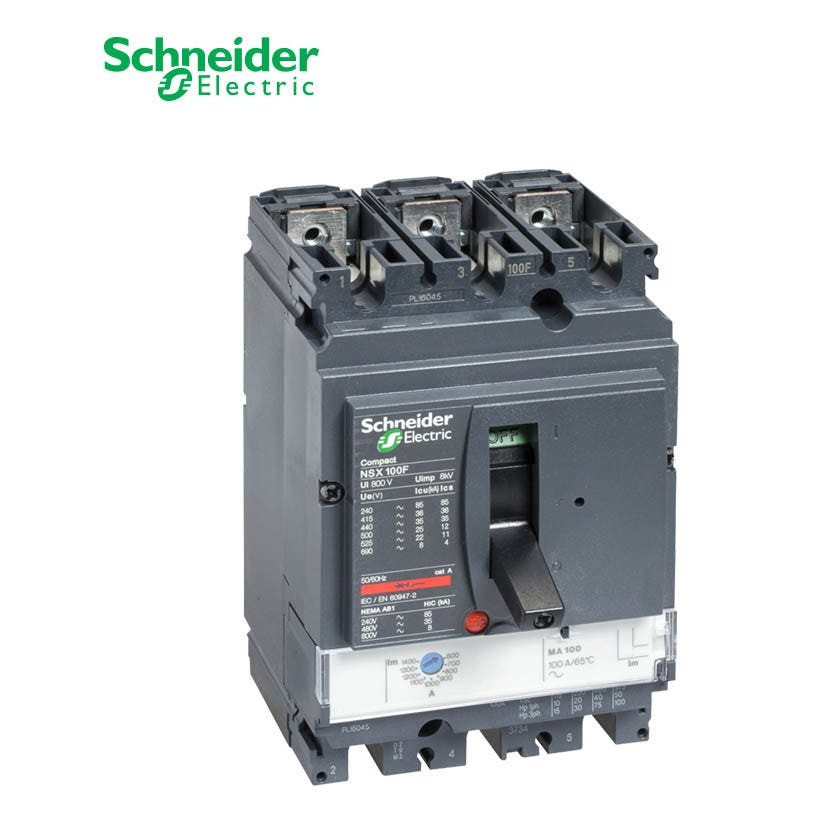 SCHNEIDER - MCCB Breaker, ComPact NSX100H, 3P 3d, 70kA at 415 VAC, MA Trip Unit 100A