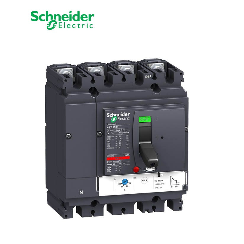SCHNEIDER - MCCB Breaker, ComPact NSX100F, 36 kA at 415 VAC, TMD Trip Unit 40A, 4P 3d