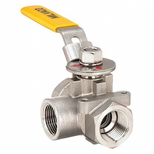 Ball Valve, 316 Stainless Steel, 3-Way, 2-Piece, Pipe Size 3/8 inBA3WDSLH 3/8