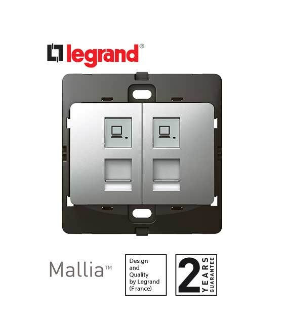 DISCONTINUED LEGRAND - Data Socket Mallia, Double RJ 45, Cat. 6, UTP, Silver