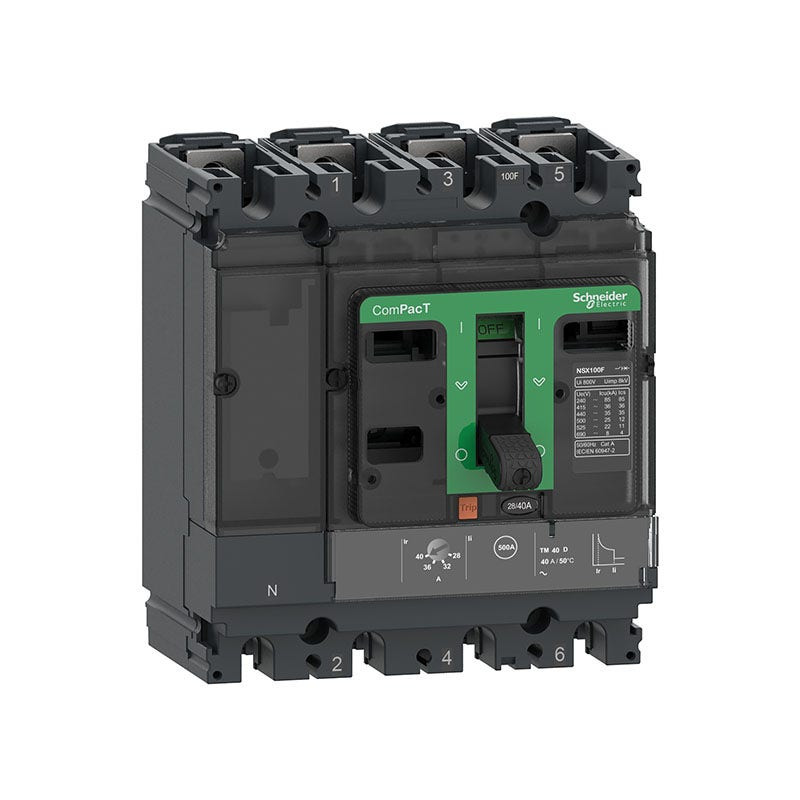 SCHNEIDER - MCCB Breaker, ComPacT NSX100F, 36kA at 415VAC, TMD Trip Unit 100A, 4P 3D