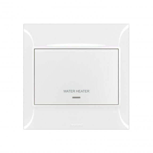 LEGRAND - Double pole switch Belanko S - 20A x 250V~ 1 gang - 1-way switch Water Heater + red indicator + earth connection - White
