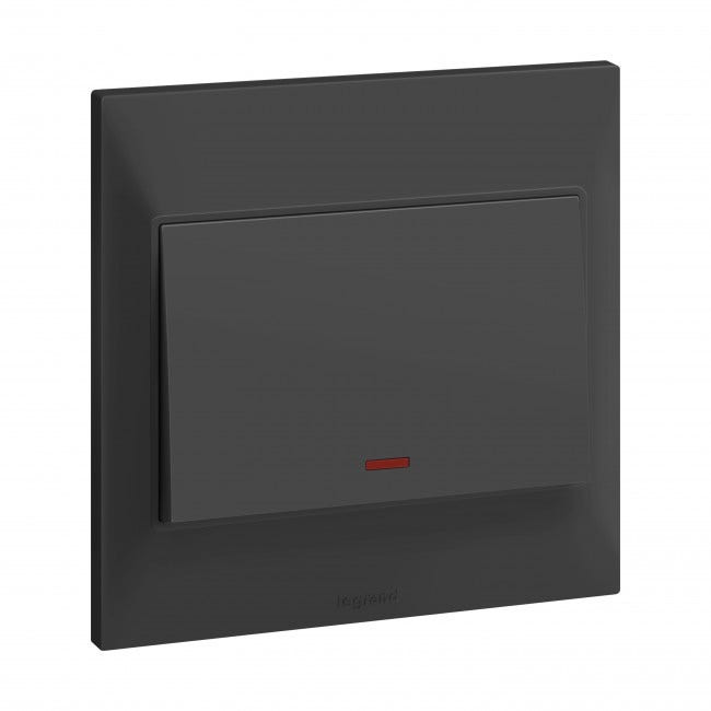 LEGRAND - Double pole switch Belanko S - 20A x 250V~ 1 gang - 1-way switch + red neon indicator - anthracite