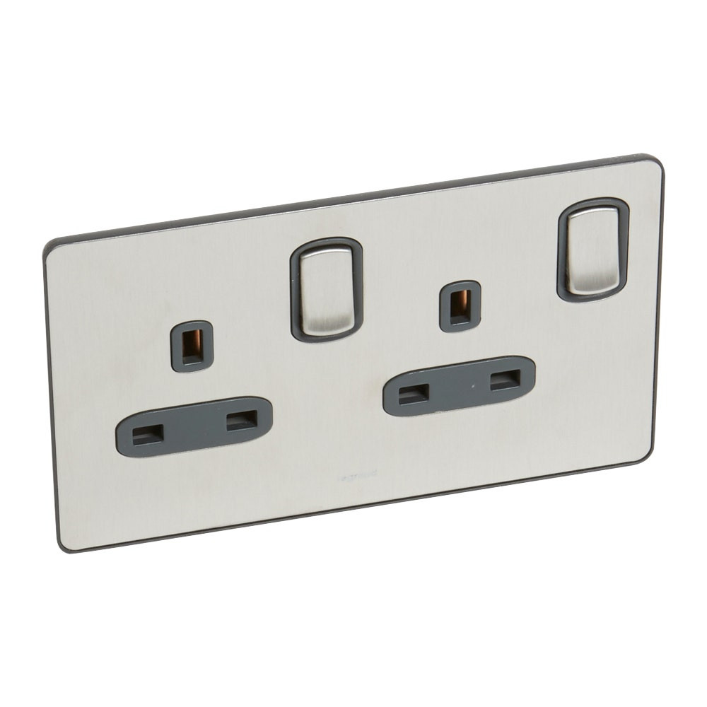 LEGRAND - British Standard Synergy - Double Pole 2 Gang Switch -13 A -250 V~ Sleek Design Brushed Stainless Steel