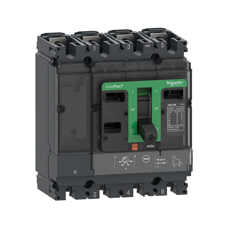 SCHNEIDER - MCCB Breaker, ComPacT NSX100F, 36kA at 415VAC, TMD Trip Unit 80A, 4P 4D