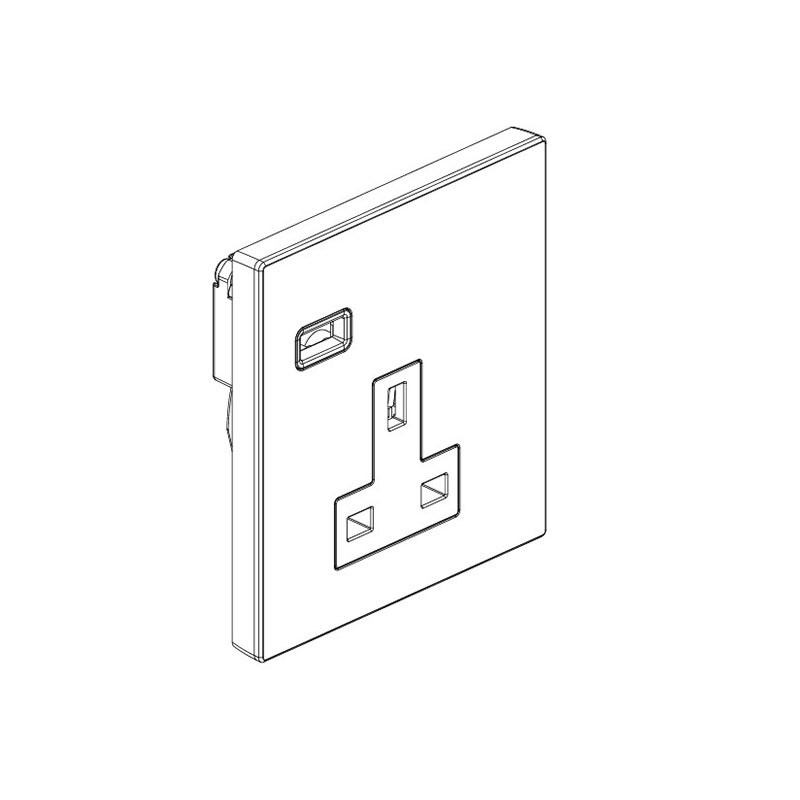 LEGRAND - Single Pole Socket Outlet Galion, BS, Unswitched, 13A, 250V, 1 Gang, with USB-A 15W Charger, Dark Silver