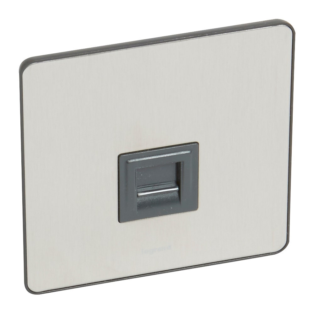 LEGRAND - Telephone Socket Synergy, RJ 11 / RJ 12, Single, Sleek Design Brushed Stainless Steel