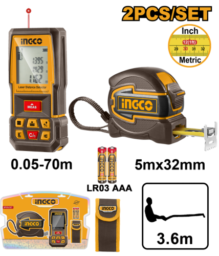 Laser distance detector combo kitطقم كمبو جهاز قياس المسافات بالليزر 70 متر& متر ستيل 5م