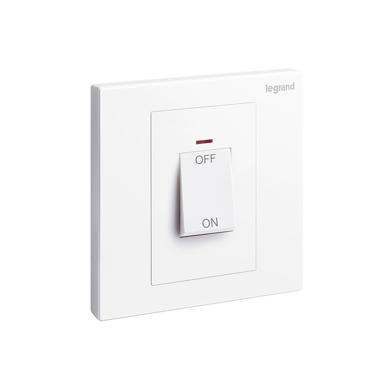 ليجراند - مفتاح مزدوج Galion، 1 موديول، 45A، 250V، مع مؤشر أحمر، White