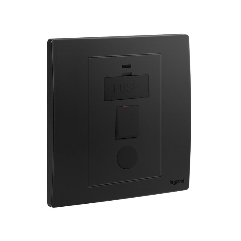 ليجراند - وحدة الاتصال المؤمنة Mallia Senses، مفرد، مفتاح، 13A 250V، مع مؤشر LED + منفذ سلك، Matt Black