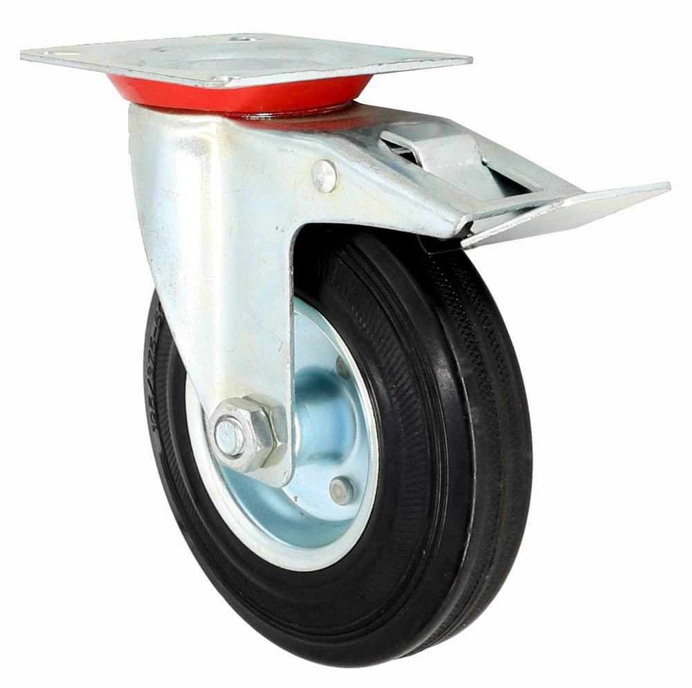 Swivel caster with brake - 100 mm - silver-black-orange