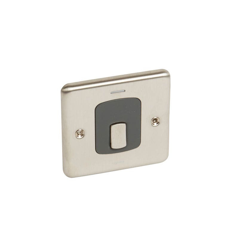 LEGRAND - Double Pole Switch Synergy -Blue Led Power Indic. -20A -250V~ -Auth. Brush. Stain. Steel