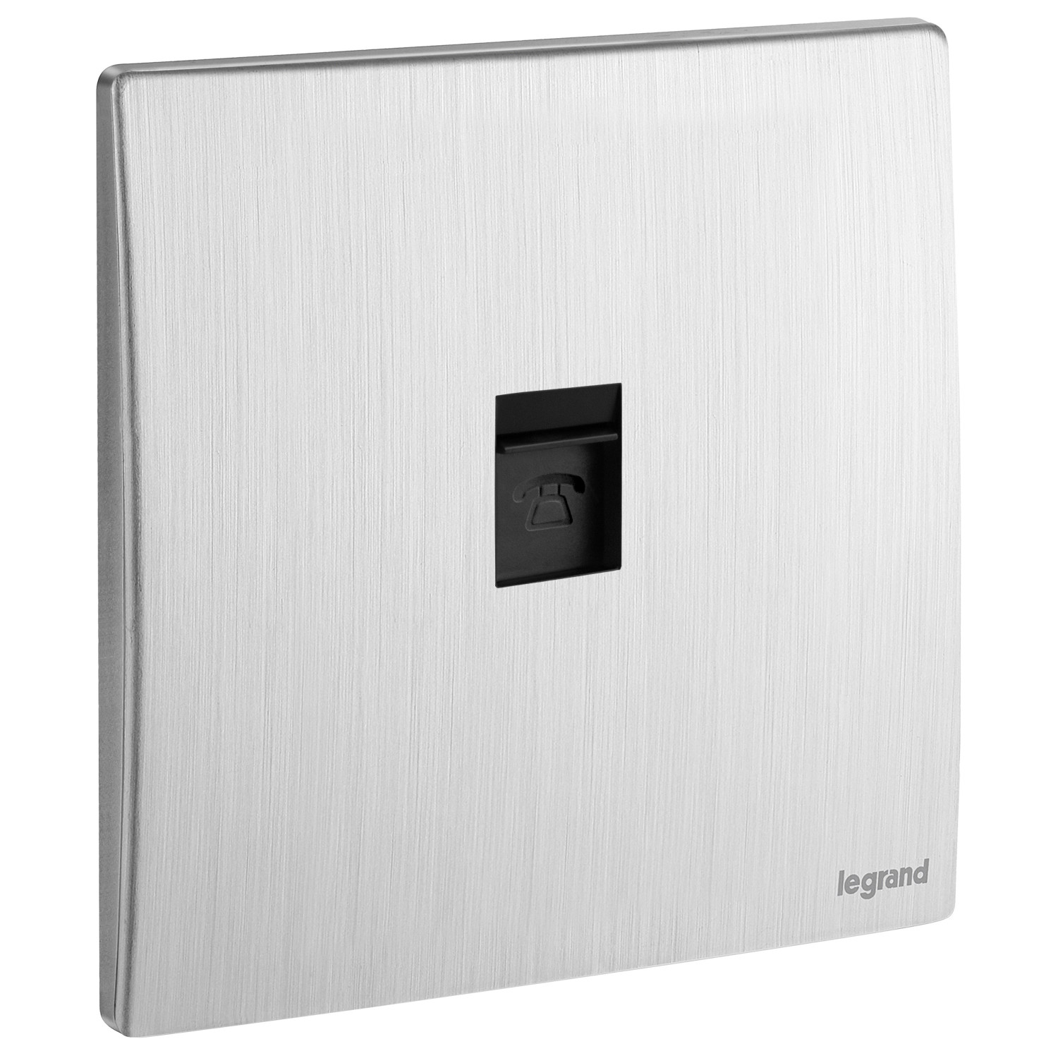 LEGRAND - Telephone Socket Mallia, RJ 11, 4 Contacts, Brushed Aluminium