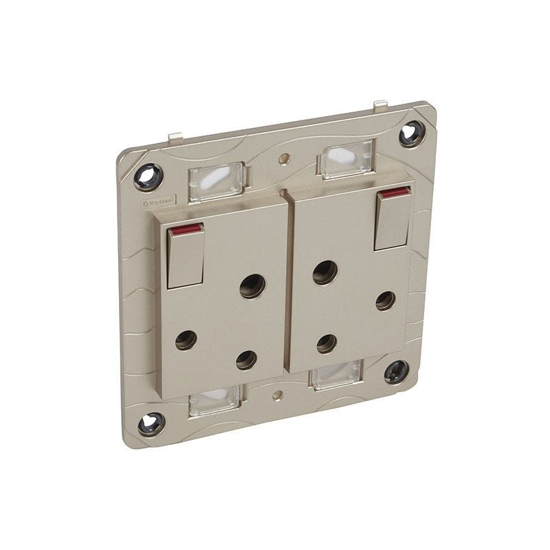 LEGRAND - Pre-Wired Socket Outlet Arteor, South African, 16A 250V, 2x2P+E Switched, 2 Gang, 2x3 Modules, Champagne