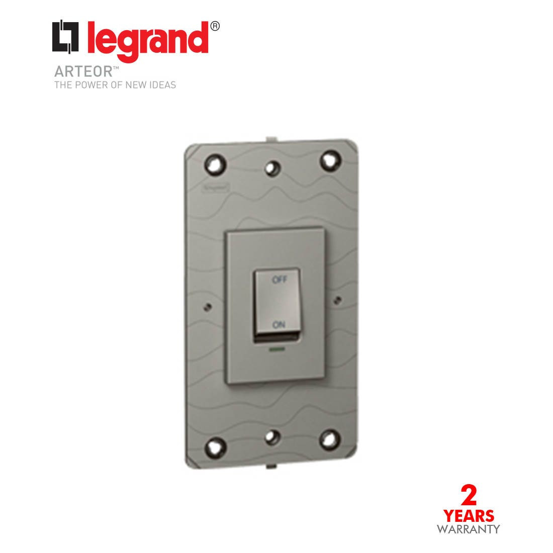 LEGRAND - Double Pole Switch Arteor, with Neon, 45 A 250 V~, 2-Gang, Magnesium