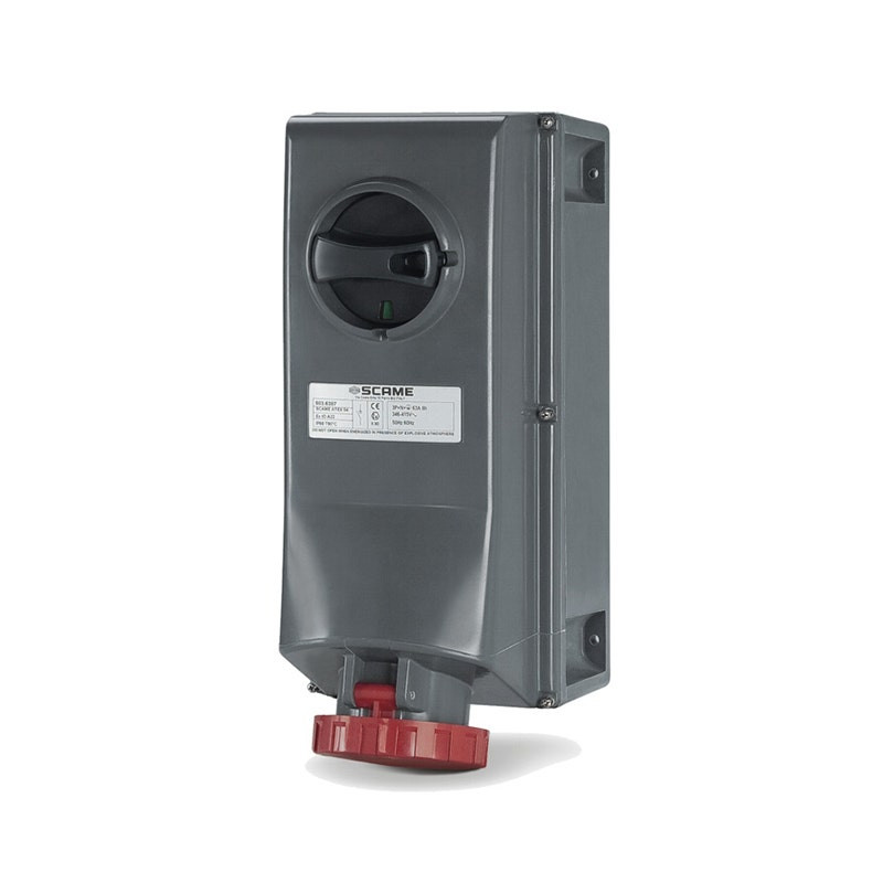 SCAME - Interlocked Socket, 63A, 3P+N+E, 6h, IP66, 346-415V, II 2D, Screw Terminals, with Mechanical Interlock