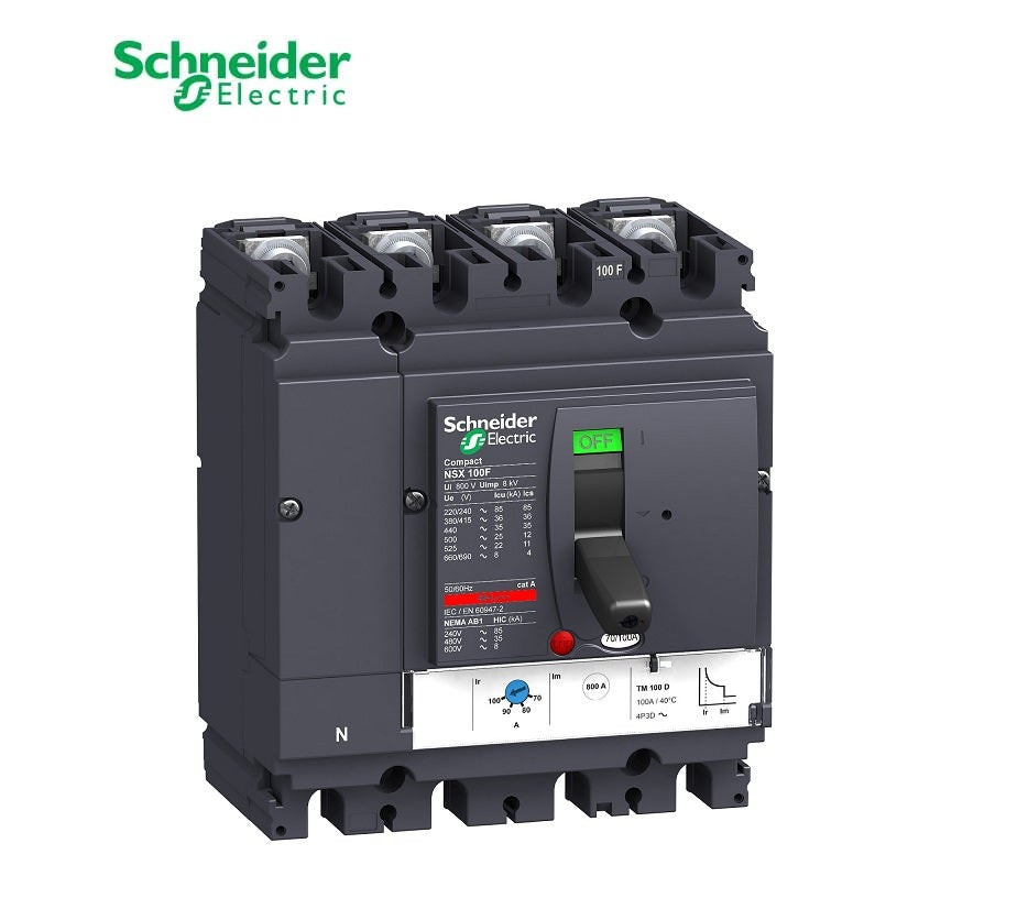 SCHNEIDER - MCCB Breaker, ComPact NSX100F, 36 kA at 415 VAC, TMD Trip Unit 16A, 4P 4d