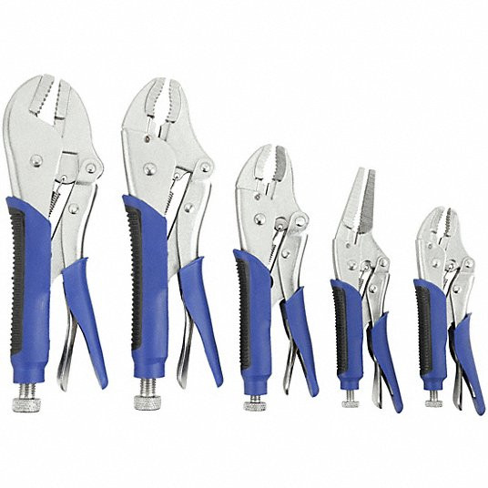 Locking Pliers Set, Straight/Long Nose/Curved, 7 inch_10 inch_6 inch Overall Length, Deluxe Cushion Grip
