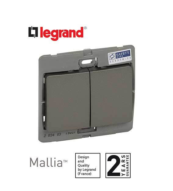 DISCONTINUED LEGRAND - Single Pole Switch Mallia, 2 Gang, 2 Way, 10 AX, 250 V~, Dark Silver